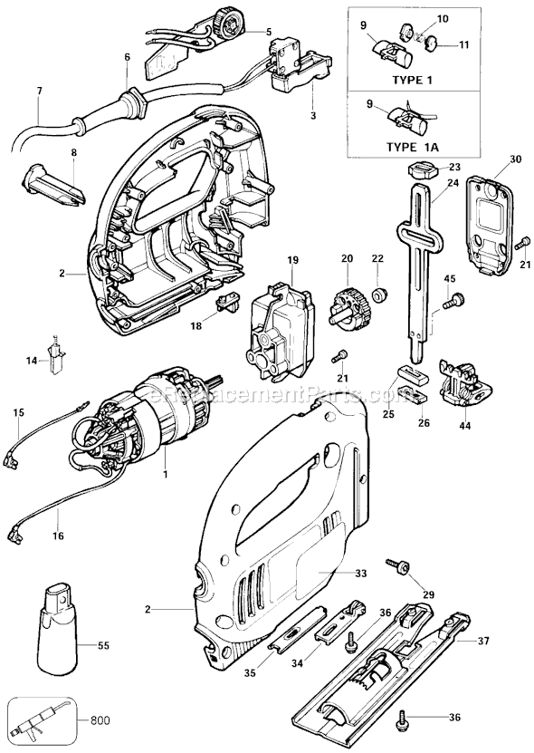 Page A Diagram and Parts List for JS250Q Type 1 Black and Decker Jig Saw